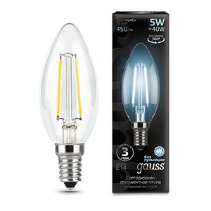 Gauss Лампа Filament Свеча 5W 450lm 4100К Е14 LED 103801205