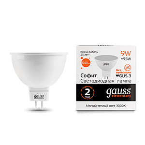 Gauss Лампа Elementary MR16 9W 640lm 3000K GU5.3 LED 13519