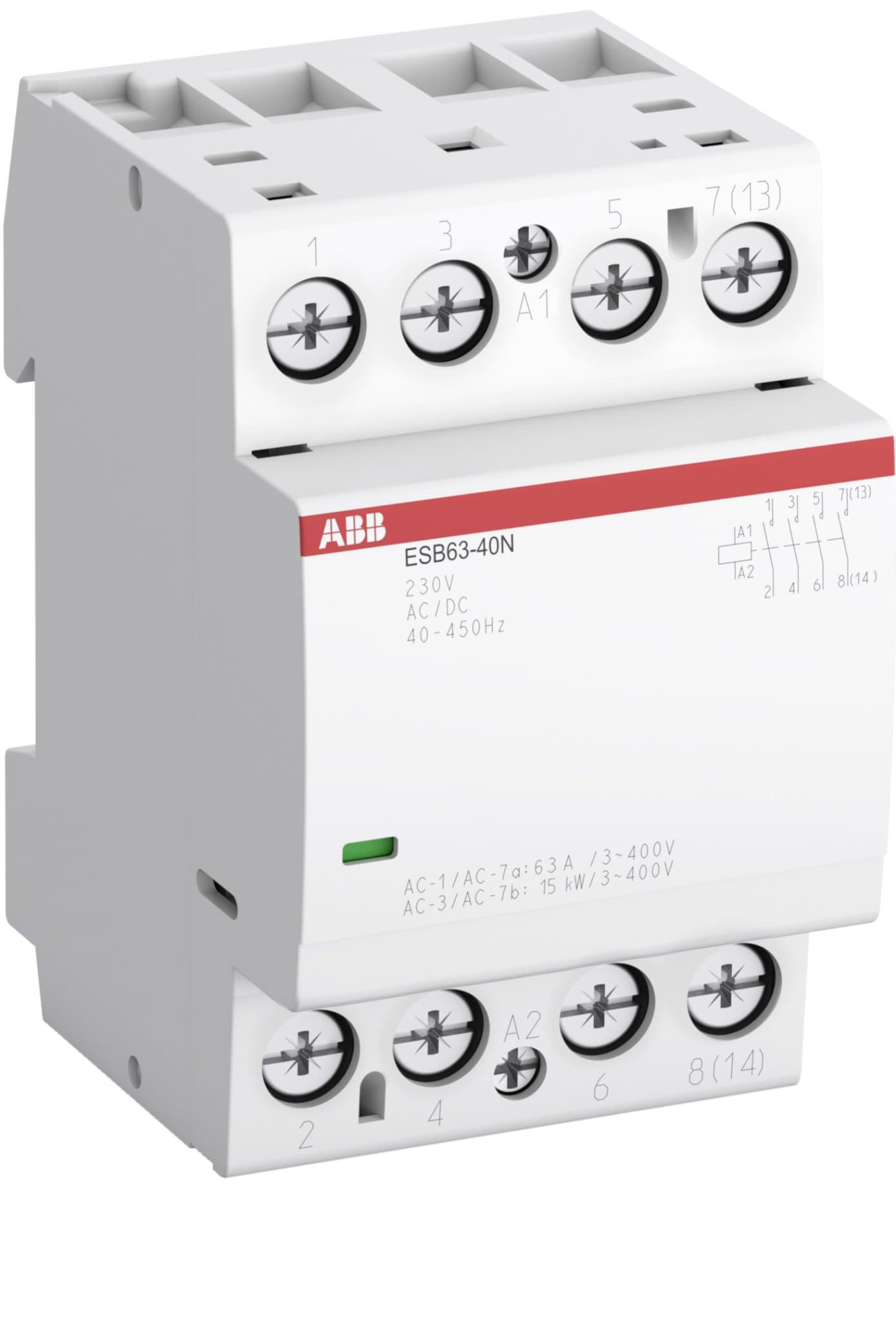 ABB Контактор ESB63-40N-01 модульный (63А АС-1, 4НО), катушка 24В AC/DC 1SAE351111R0140
