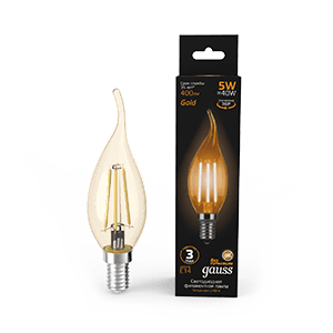 Gauss Лампа Filament Свеча на ветру 5W 400lm 2700К Е14 golden LED 104801005