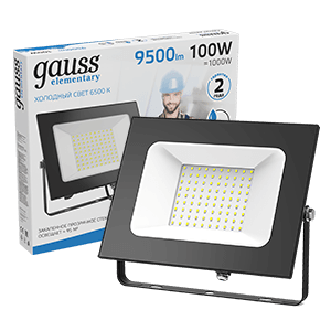 Gauss Прожектор Elementary 100W 9500lm 6500К 175-265V IP65 черный LED 613100100