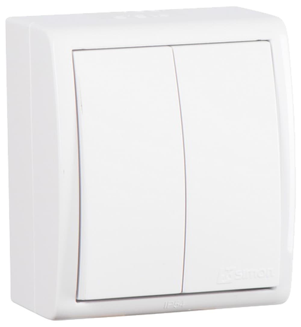 Simon 15 Aqua Белый Выключатель 2-клавишный наружный, IP54 1594398-030