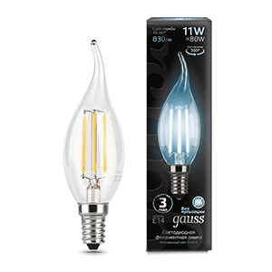 Gauss Лампа Filament Свеча на ветру 11W 830lm 4100К Е14 LED 104801211