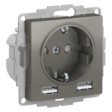 Systeme Electric AtlasDesign Сталь SO + USB Розетка A+A, 5В/2,4 А, 2х5В/1,2 А, механизм