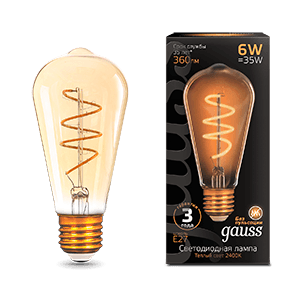 Gauss Лампа Filament ST64 6W 360lm 2400К Е27 golden flexible LED 157802006