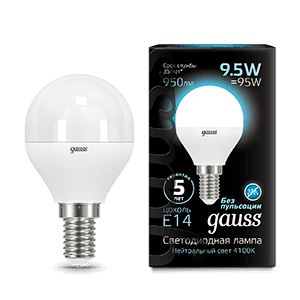 Gauss Лампа Шар 9.5W 950lm 4100K E14 LED 105101210
