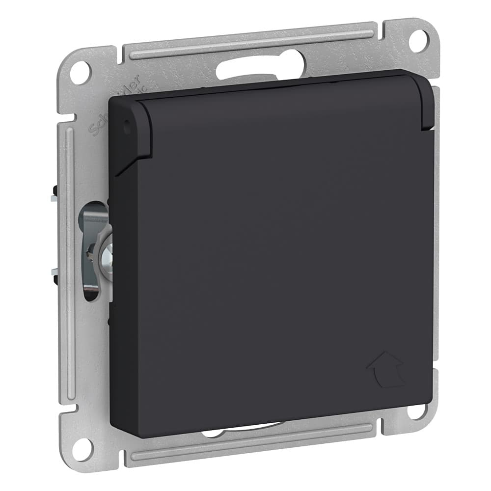 Systeme Electric AtlasDesign Карбон Розетка с/з, со шторками, с крышкой, 16А