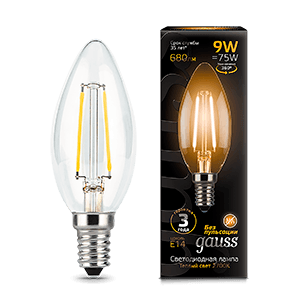 Gauss Лампа Filament Свеча 9W 680lm 2700К Е14 LED 103801109