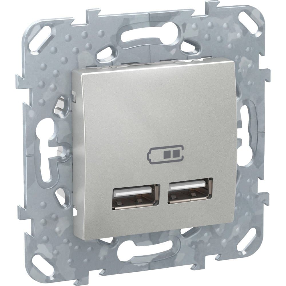 SE Unica Top Алюминий 2 USB зарядное устройство, 2.1А MGU5.418.30ZD