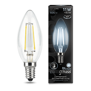 Gauss Лампа Filament Свеча 11W 830lm 4100К Е14 LED 103801211