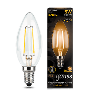Gauss Лампа Filament Свеча 5W 420lm 2700К Е14 LED 103801105