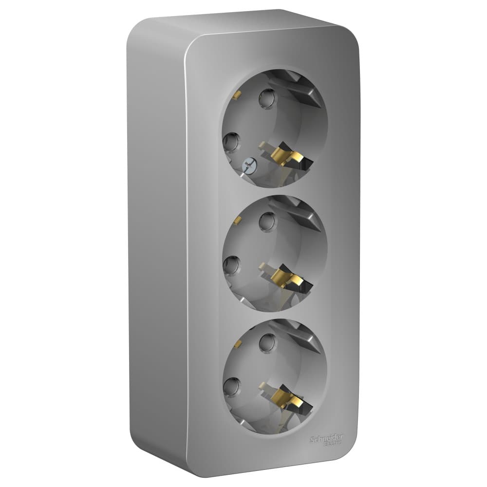 Systeme Electric Blanca наруж Алюминий Розетка 3-ая с/з без шторок 16А, 250В, изолир. пластина