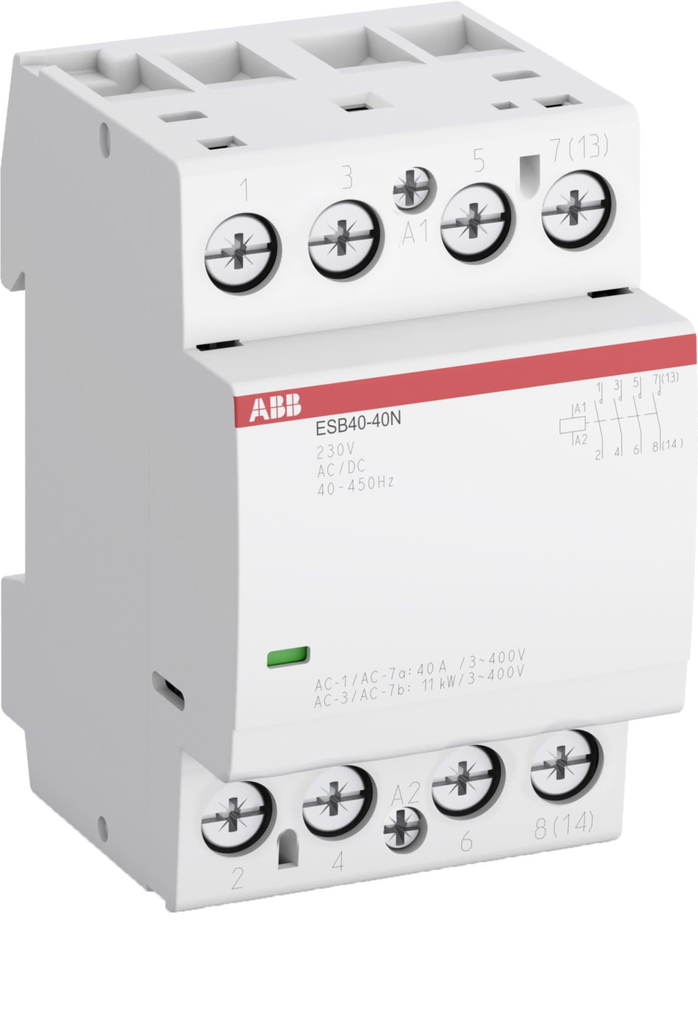 ABB Контактор ESB40-40N-01 модульный (40А АС-1, 4НО), катушка 24В AC/DC 1SAE341111R0140
