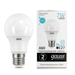 Gauss Лампа Elementary A60 7W 540lm 4100K E27 LED 23227A