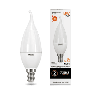 Gauss Лампа Elementary Свеча на ветру 8W 520lm 3000K Е14 LED 34118