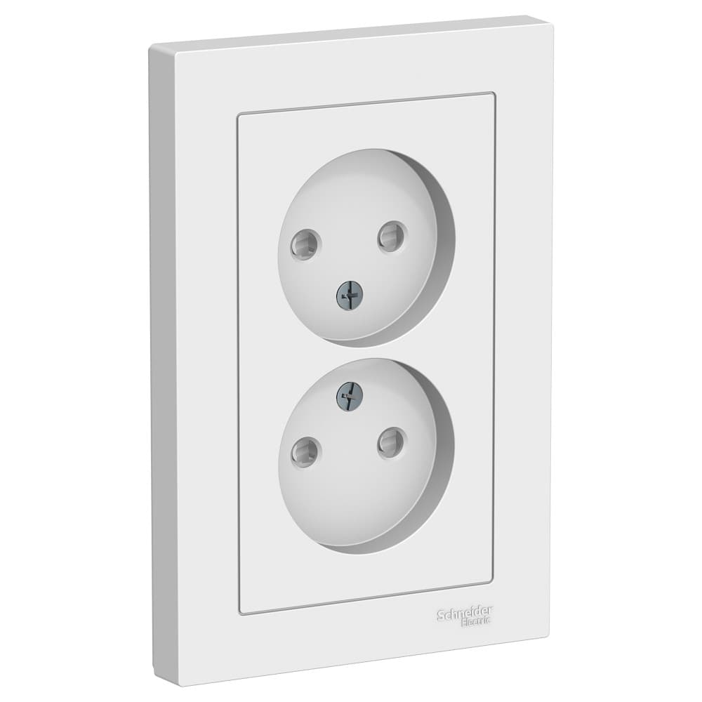 Systeme Electric AtlasDesign Бел Розетка б/з двойная, со шторками,16А, в сборе