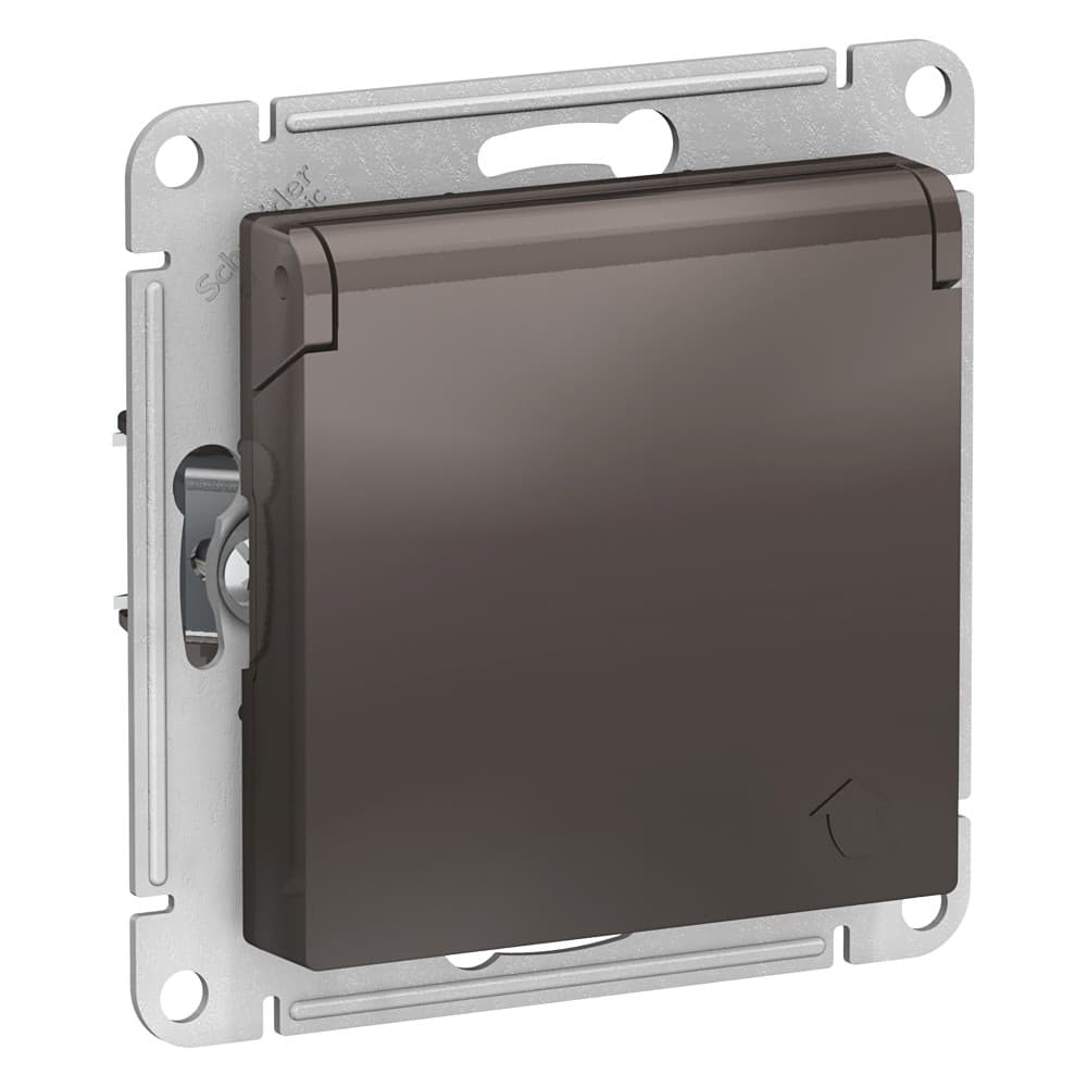Systeme Electric AtlasDesign Мокко Розетка с/з, со шторками, с крышкой, 16А механизм