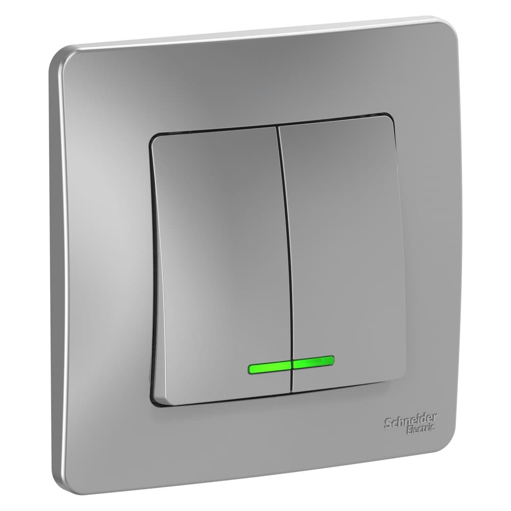 Systeme Electric Blanca внутр Алюминий Выключатель 2-клавишный с подсветкой, 10А, 250B