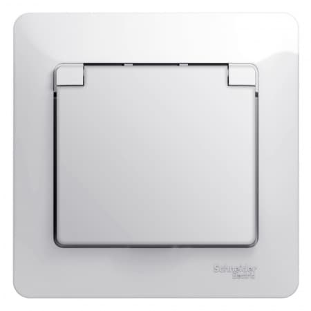 Systeme Electric Glossa Бел Розетка с/з со шторками с крышкой, IP20 (в сборе с рамкой)
