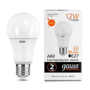 Gauss Лампа Elementary A60 12W 1130lm 3000K E27 LED 23212