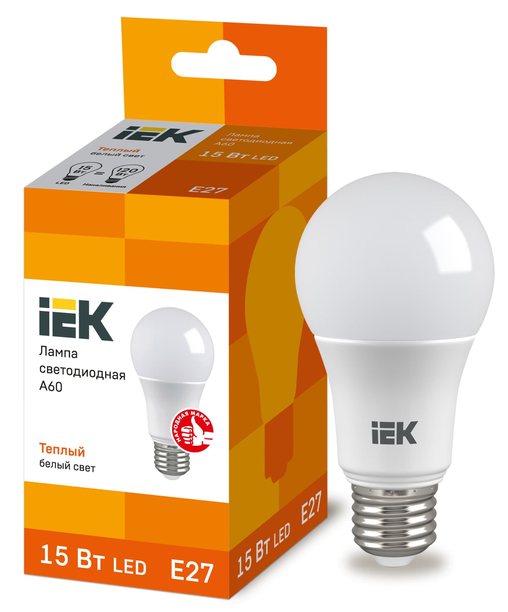 IEK Лампа светодиодная ECO A60 шар 15Вт 230В 3000К E27