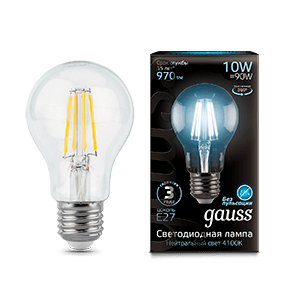 Gauss Лампа Filament А60 10W 970lm 4100К Е27 LED 102802210