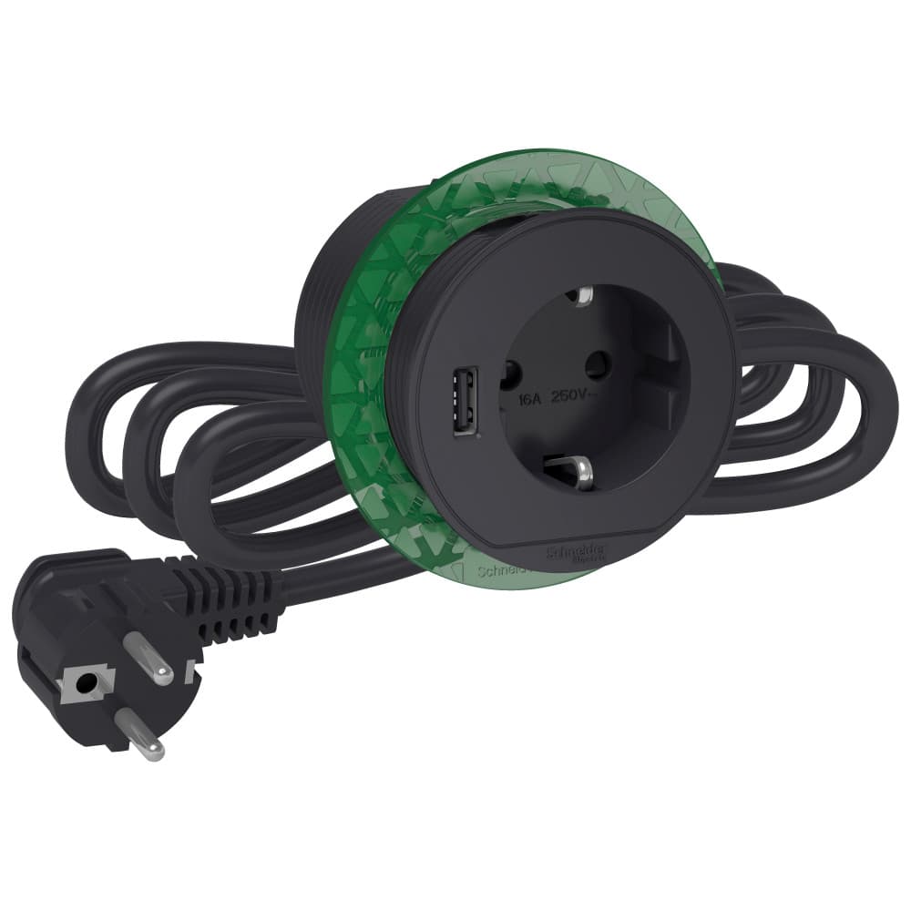 SE Unica System+ Антрацит Блок розеточный (2к+з)+usb тип А INS44005