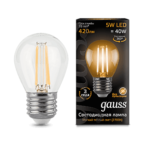 Gauss Лампа Filament Шар 5W 420lm 2700К Е27 LED 105802105