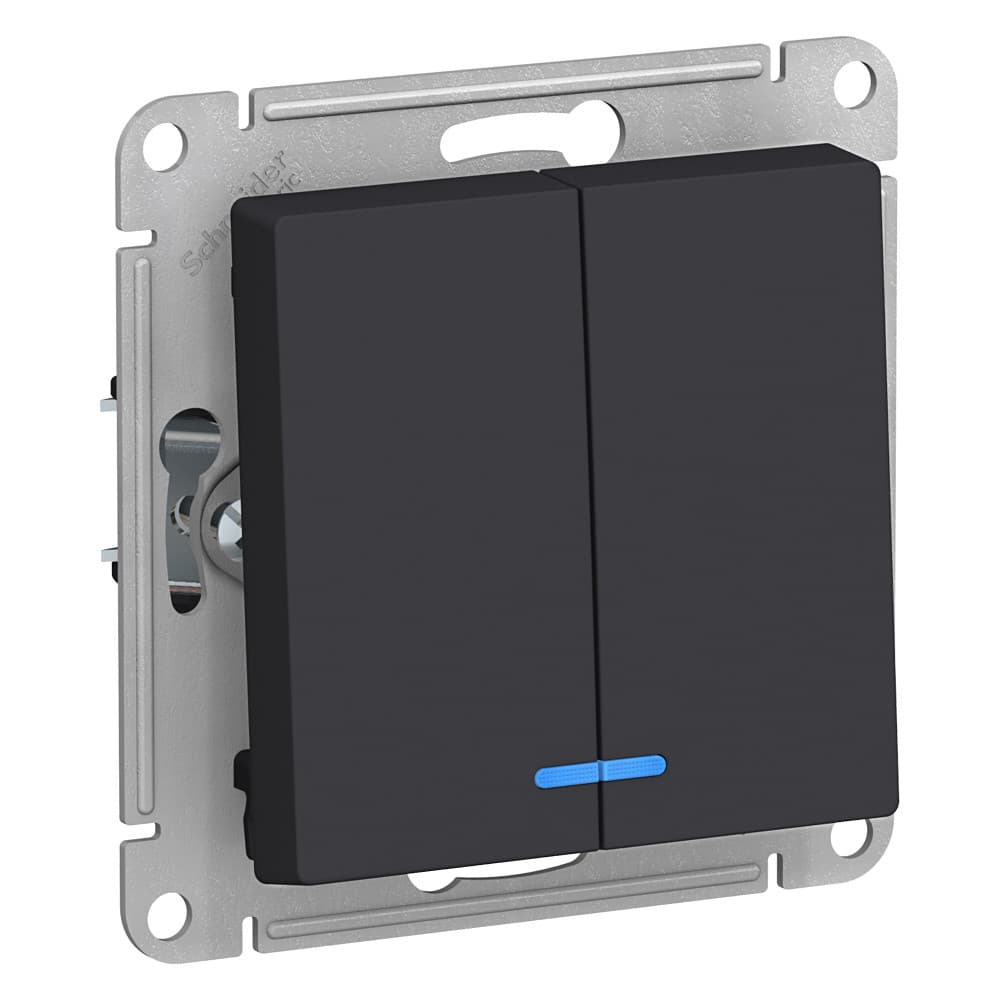 Systeme Electric AtlasDesign Карбон Выключатель 2-клавишный с подсветкой, сх.5а, 10АХ, механизм