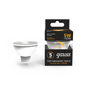 Gauss Лампа MR16 5W 500lm 3000K GU10 диммируемая LED 1/10/100 101506105-D