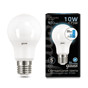 Gauss Лампа A60 10W 920lm 4100K E27 шаг. диммирование LED 102502210-S
