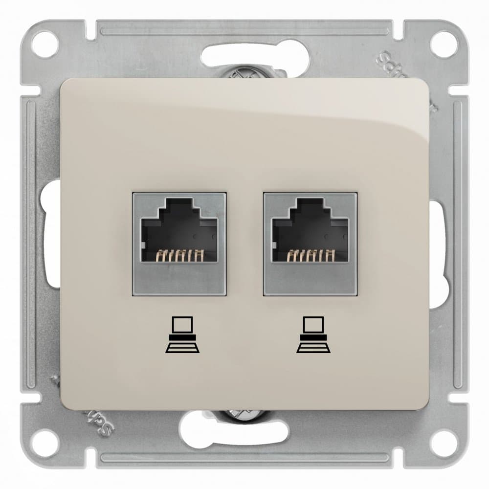 Systeme Electric Glossa Молочная Розетка 2-ая компьютерная RJ45+RJ45, кат.5E