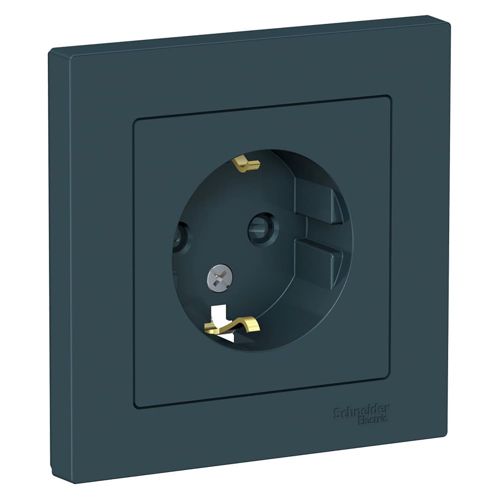 Systeme Electric AtlasDesign Изумруд Розетка с/з со шторками, 16А, в сборе