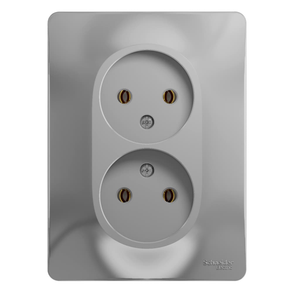 Розетка двойная без заземления Systeme Electric Glossa, 16 А, в сборе, цвет алюминий GSL000320