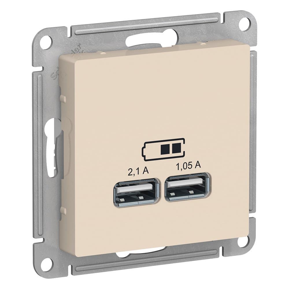 Systeme Electric AtlasDesign Беж USB, 5В, 1 порт x 2,1 А, 2 порта х 1,05 А, механизм