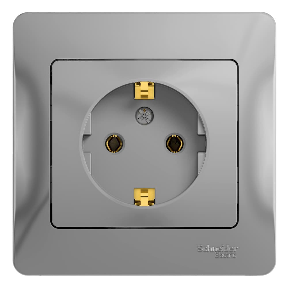 Systeme Electric Glossa Алюминий Розетка с/з (в сборе с рамкой)