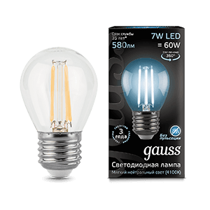 Gauss Лампа Filament Шар 7W 580lm 4100К Е27 LED 105802207