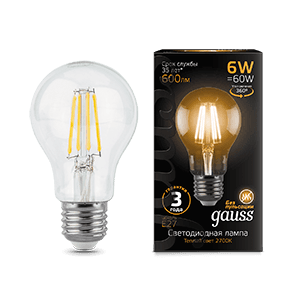 Gauss Лампа Filament А60 6W 600lm 2700К Е27 LED 102802106