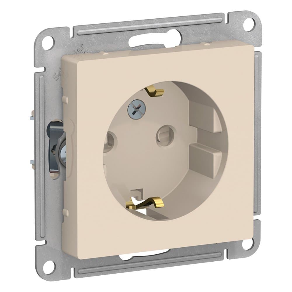 Systeme Electric AtlasDesign Беж Розетка с/з со шторками, 16А, механизм