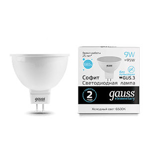Gauss Лампа Elementary MR16 9W 680lm 6500K GU5.3 LED 13539