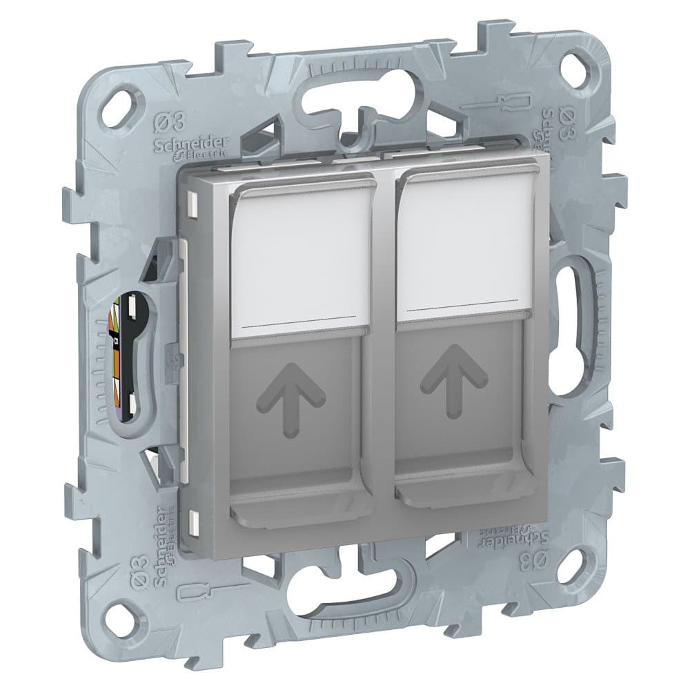 SE Unica New Алюминий Розетка компьютерная, RJ45, двойная, кат. 6 UTP NU542430