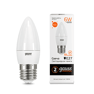 Gauss Лампа Elementary Свеча 6W 420lm 3000K Е27 LED 33216
