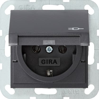 Gira S-55 Антрацит Розетка с/з с крышкой 045428