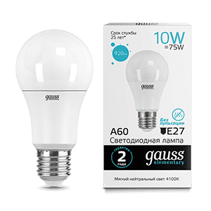 Gauss Лампа Elementary A60 10W 920lm 4100K Е27 LED 23220