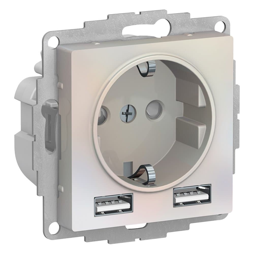 Systeme Electric AtlasDesign Жемчуг SO + USB Розетка A+A, 5В/2,4А, 2х5В/1,2А, механизм