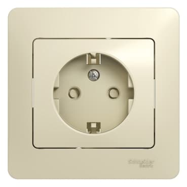 Systeme Electric Glossa Беж Розетка с/з со шторками (в сборе с рамкой)