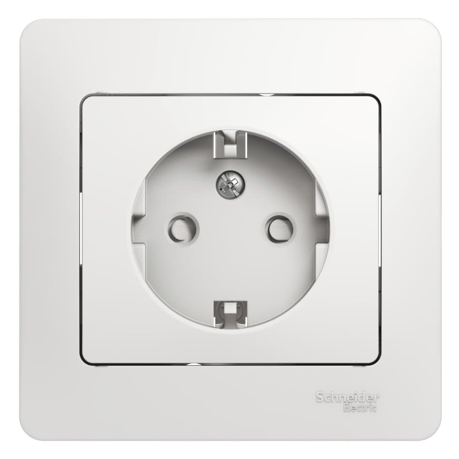 Systeme Electric Glossa Бел Розетка с/з со шторками (в сборе с рамкой)