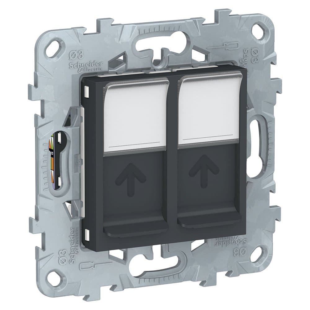 SE Unica New Антрацит Розетка компьютерная, RJ45, двойная, кат. 6 UTP NU542454