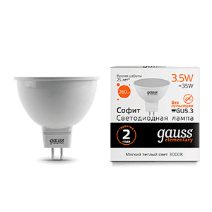 Gauss Лампа Elementary MR16 3.5W 290lm 3000K GU5.3 LED 13514