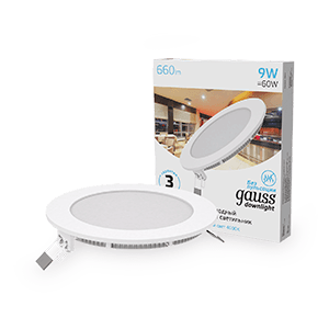 Gauss Светильник Slim круг 9W 660lm 4000K 180-265V IP20 монтаж Ø130 145*22 LED 939111209